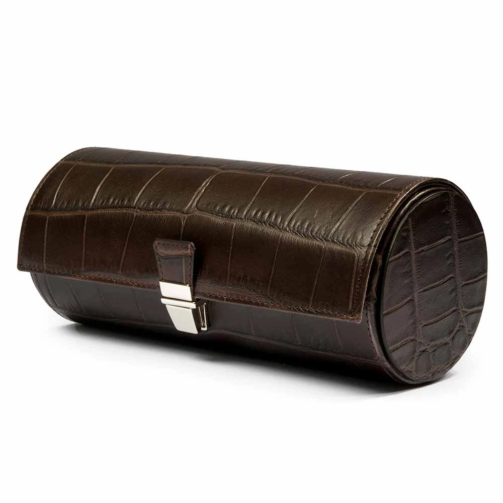 Leder Uhrenrolle 3 Uhren Alligatoroptik Schwarz