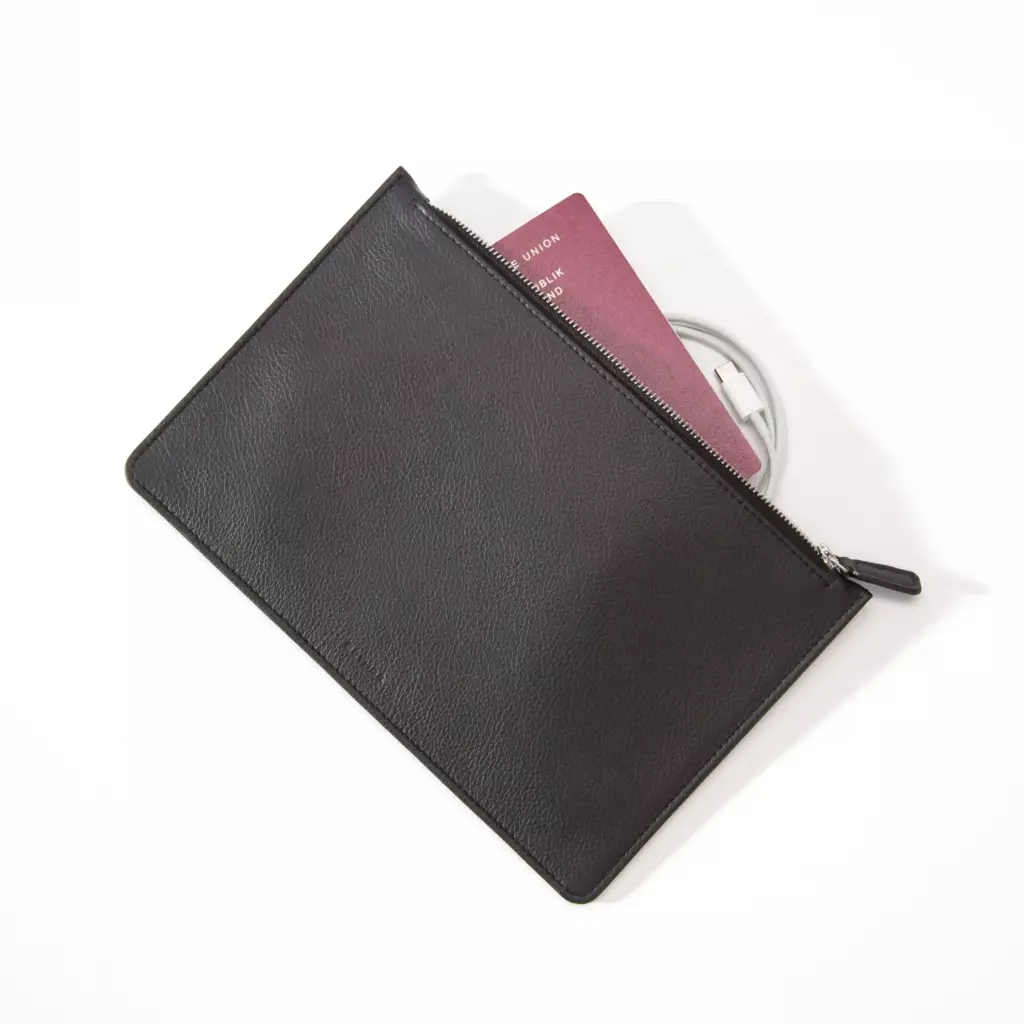 Pouch mit Zip, Kollektion 1977, Leder, Schwarz