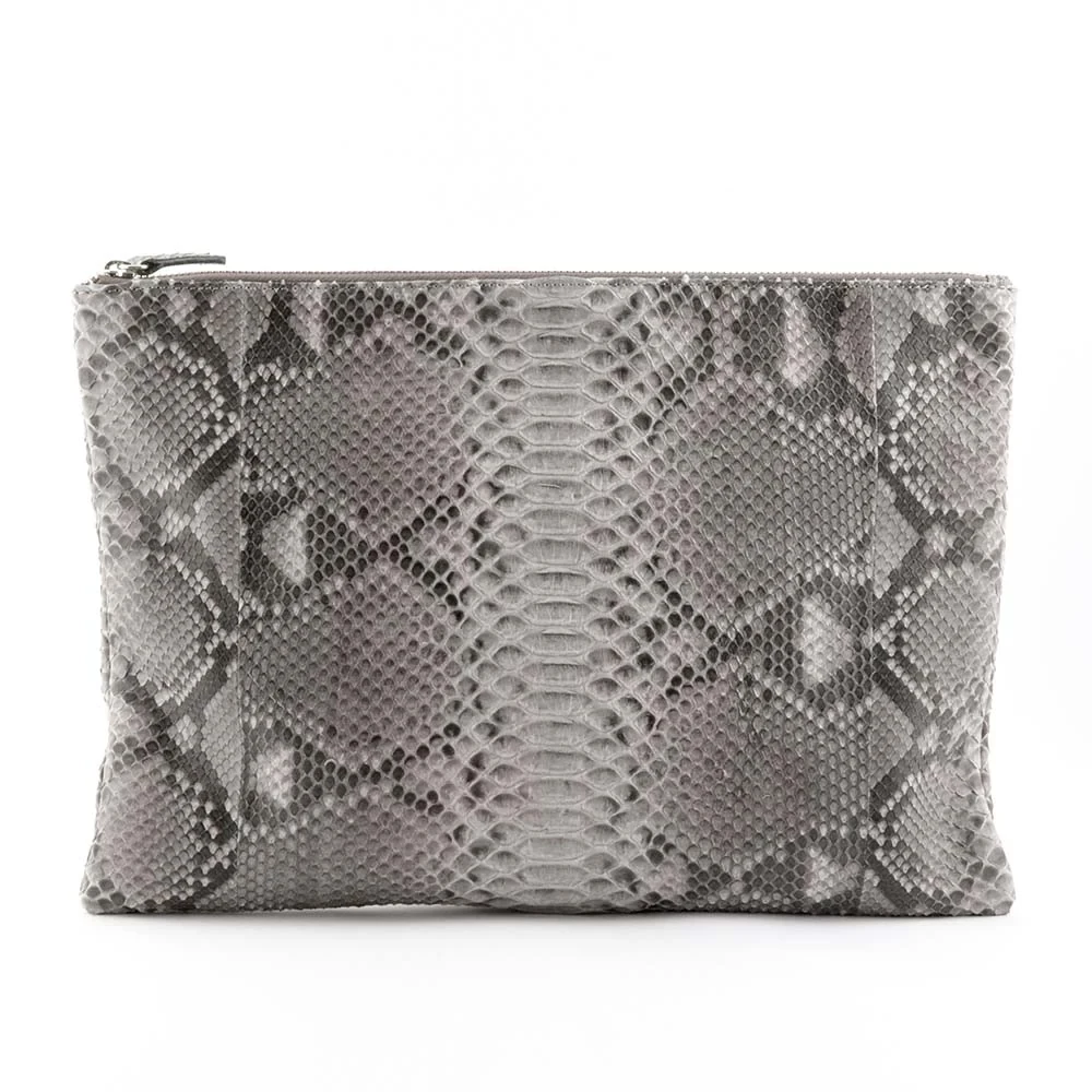 grosse_leder_pouch_mit_zip_aus_pythonleder_4 Leder Pouch Groß mit Reißverschluss Pythonoptik Schwarz-Weiß
