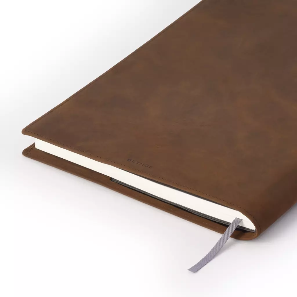 Buchhülle für DIN A4 Bücher, Leder, Tabak