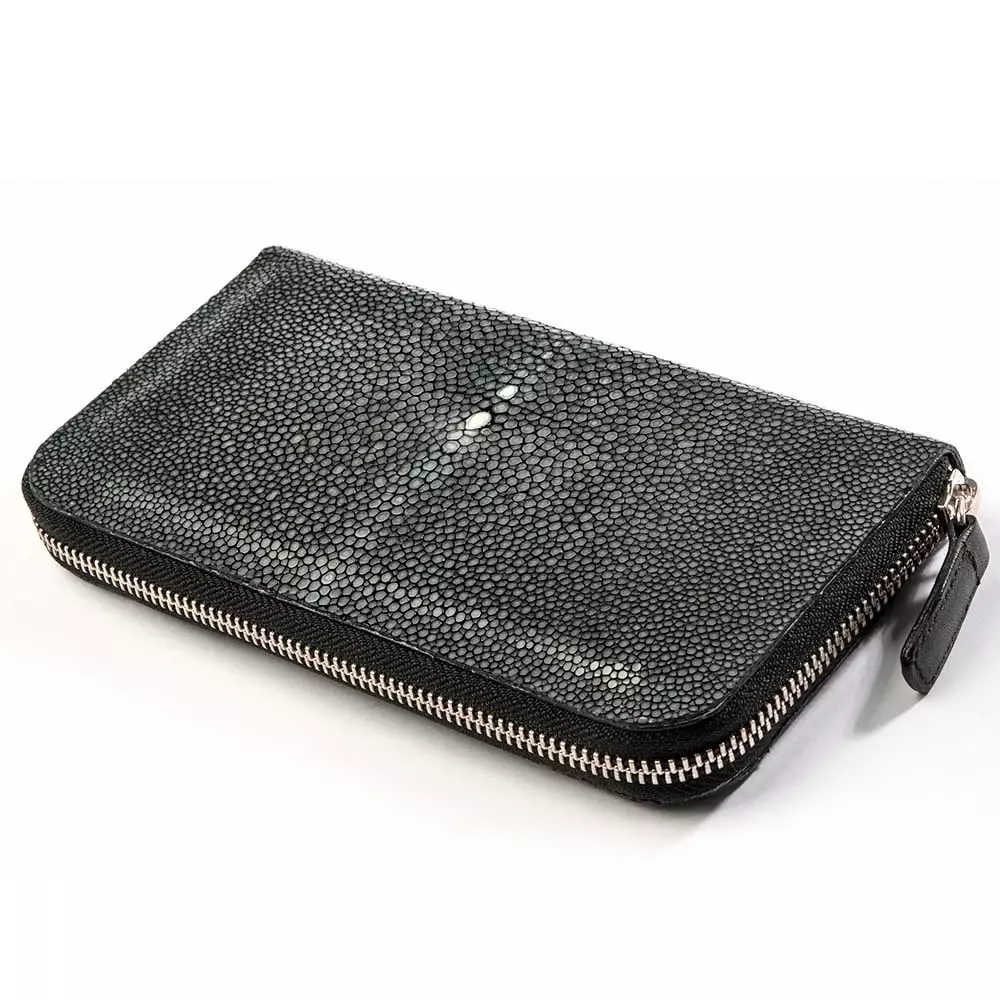 grosses_portemonnaie_mit_zip_rochenleder_21.webp Leder Portemonnaie Groß mit Zip Türkis