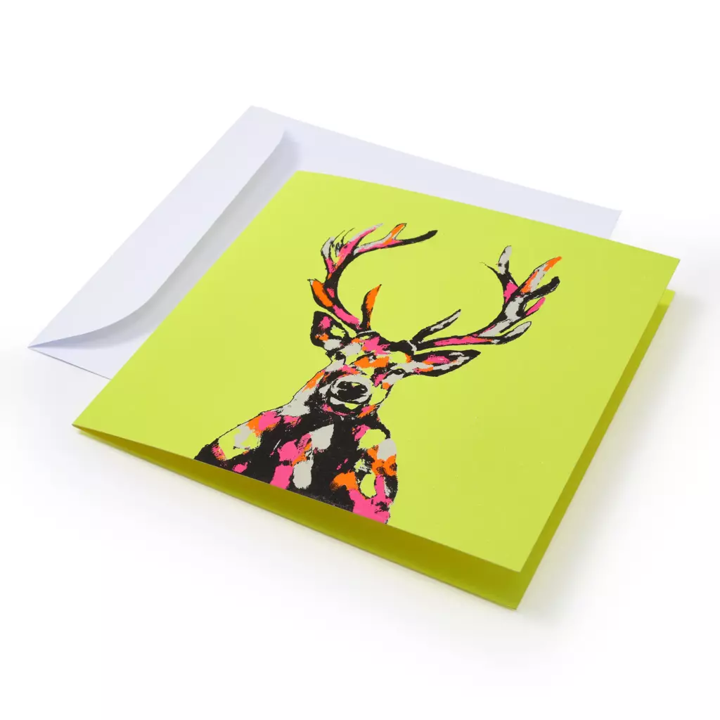 Grußkarte Hirsch Neon Gelb