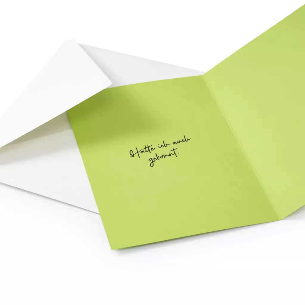 grusskarte_haette_ich_auch_gekonnt_a5_p_casso_auf_gruen_1.webp Greeting card “Hätte ich auch gekonnt.” A5 P. Casso on green