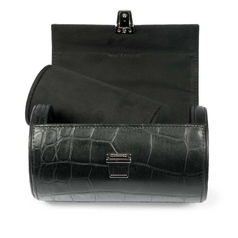 Leder Uhrenrolle 2 Uhren Alligatoroptik Dunkelbraun