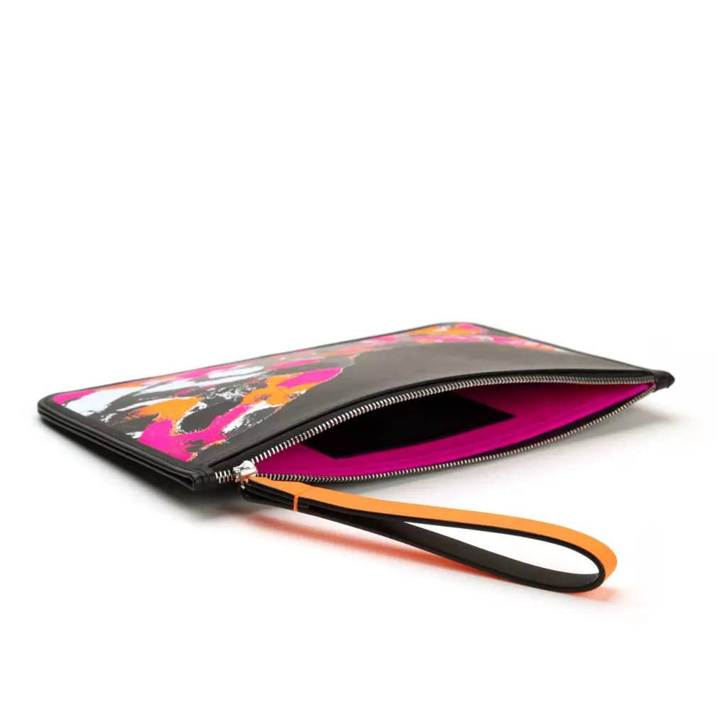 Clutch mit Zip, Hirsch, Leder, Schwarz