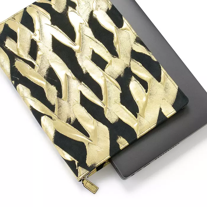 Laptop Sleeve, Leder, Schwarzgold