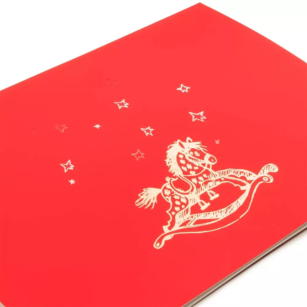 Weihnachtskarte Schaukelpferd Pure Samt Rot