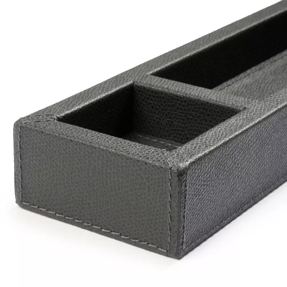 Stiftablage mit 3 Fächern, Leder, Dunkelgrau