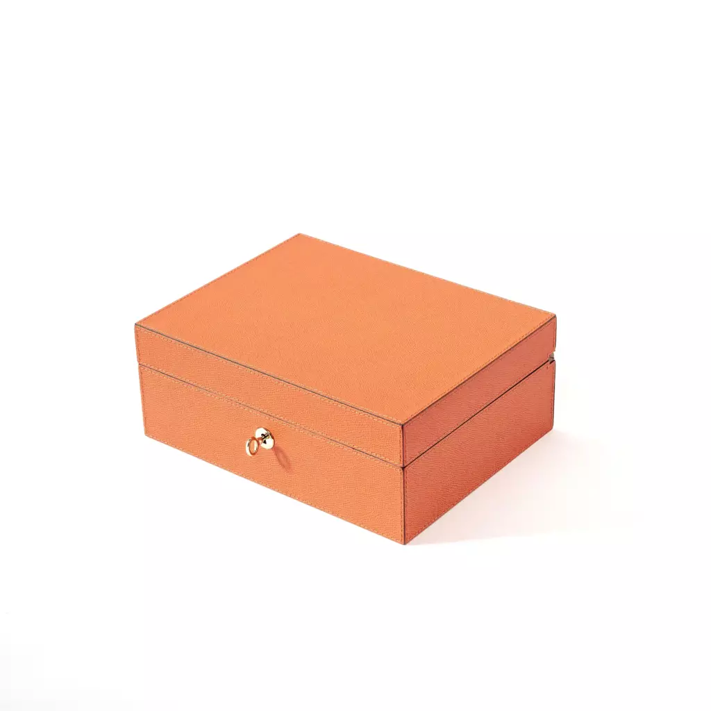 Schmuckbox, Walnussholz/Leder, Bronze