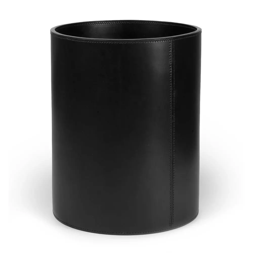 Papierkorb rund, Leder, H 30 cm, D 24 cm, Hellgrau