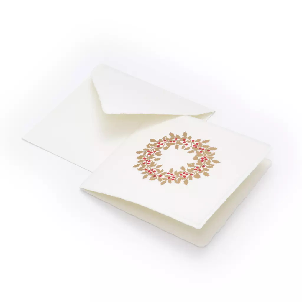 weihnachtskarte_ilexkranz_buetten_3.webp Christmas card holly circle laid paper
