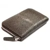 Großes Portemonnaie mit Zip, Rochenleder, Braun - 4