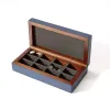 Manschettenknopf-Box, Walnussholz/Leder, Royalblau